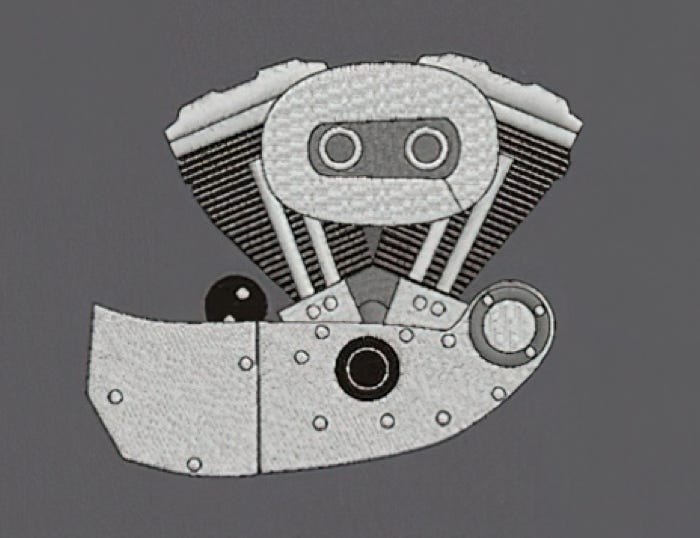 American Made Motorcycle Engine Embroidery Design